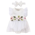 thumbnail image 3 of RMGVDSD Baby Girl Romper Dress Summer Ruffle Sleeveless Floral Tulle Dresses Infant Newborn Bodysuit Flower Girl Dress With Headband Set 0-3 Months, 3 of 5