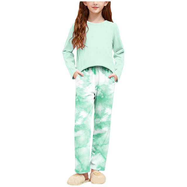 Conjuntos de blusas y camisas de cuello redondo y manga larga con estampado para niños, top de manga larga con cuello redondo, pantalones con cintura elástica, conjunto de traje de casa para niños de