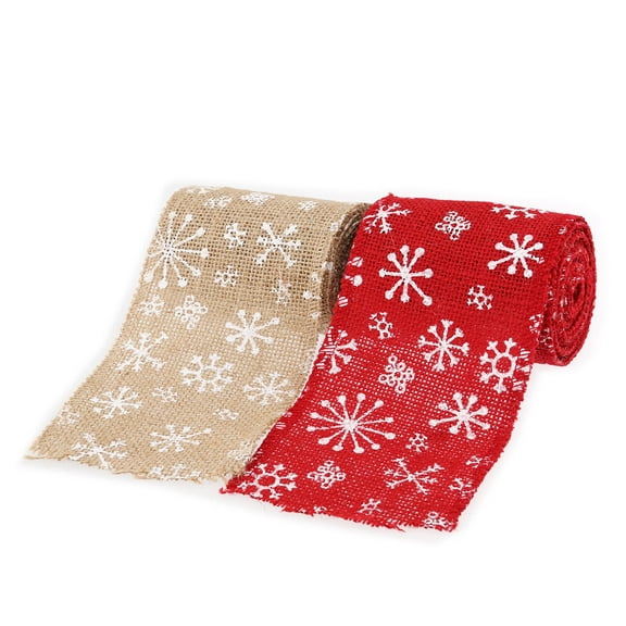 SILENRADAWN 1Set Farmhouse Burlap Ribbon for Christmas and Wedding Decorations Snowflake Pattern
