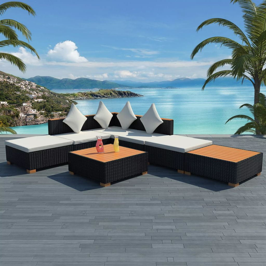 Kepooman 7 Pcs Outdoor Patio Rattan Sectional Chair Set with Cushions & Tea Table, Black Kepooman 7 Pcs Outdoor Patio Rattan Sectional Chair Set with Cushions & Tea Table, Black
