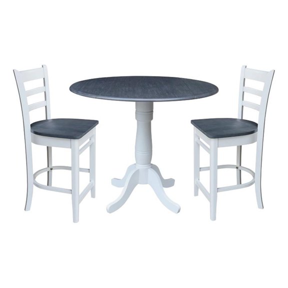 International Concepts 42" Round Pedestal Table with Two Counter Height Stools