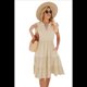 thumbnail image 1 of Vestido de Verano para Mujer, Cuello en V, Mangas con Volantes, Midi, Color Albaricoque XXL, 1 of 6