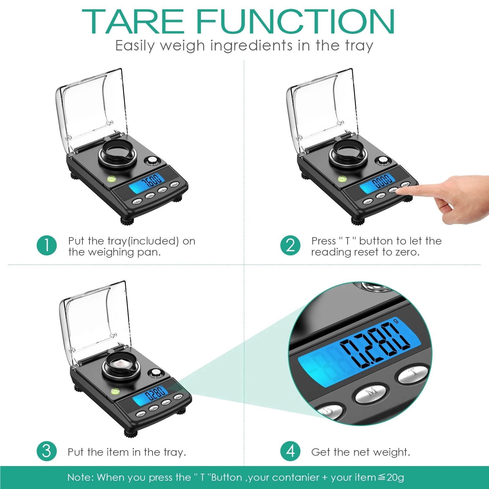 0.001g Precision Digital Jewelry Scale 20g USB Powered Electronic Weighing Scale LCD Mini Lab Balance 0.001g Electronic Scales