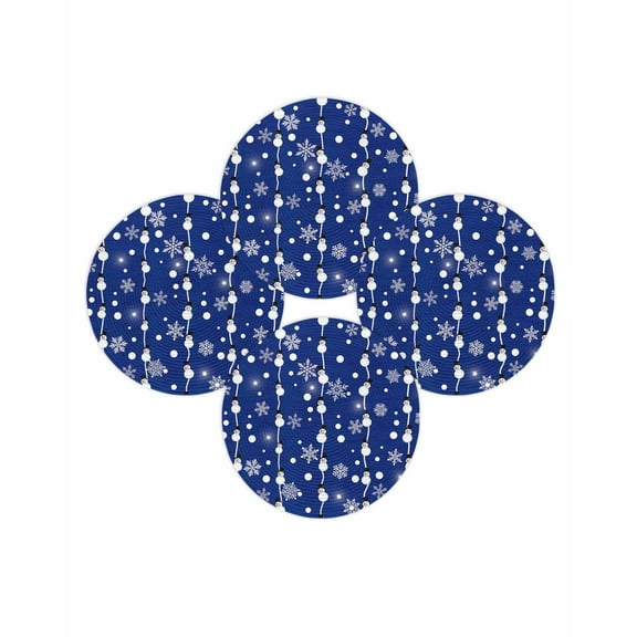 Christmas Round Placemats Set of 4 Snowman Lines Place Mats Washable Woven Placemat Winter Snowflake Blue Circle Braided Table Mat for Kitchen Dining Table Party Home Decor 15 Inch