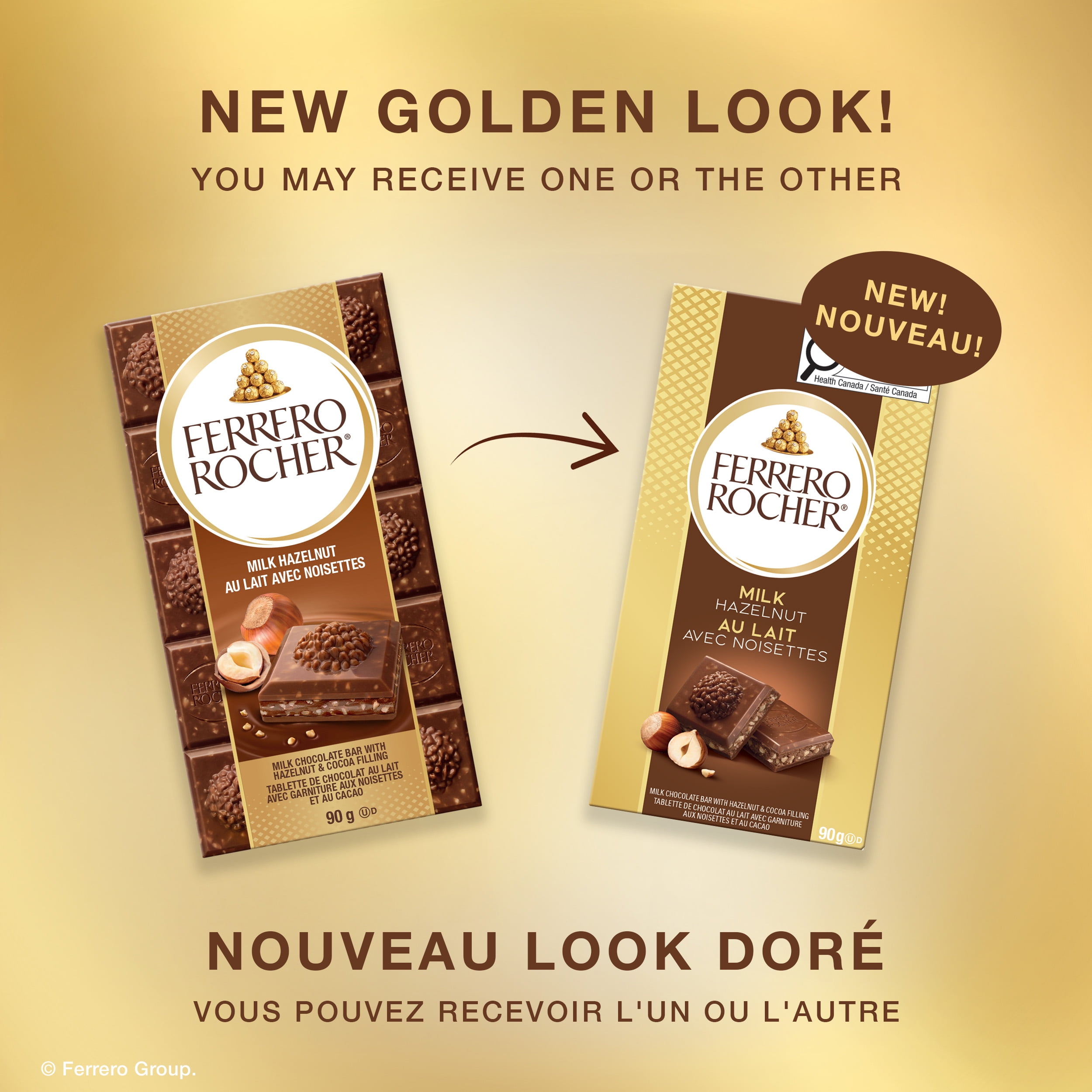 FERRERO ROCHER tablette de chocolat de qualité supérieure, chocolat au lait avec noisettes, 90g