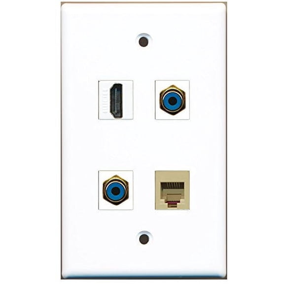RiteAV - 1 Port HDMI 2 Port RCA Blue 1 Port Phone RJ11 RJ12 Beige Wall Plate