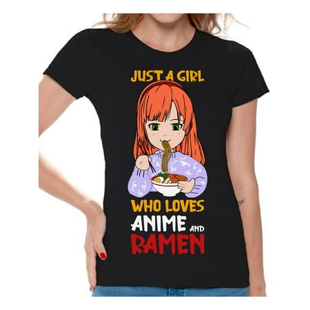 

Anime Shirts for Women Cute Sleep Shirts for Women Graphic Tees Just a Girl Who Loves Anime and Ramen Top Funny Novelty T-Shirt for Her
