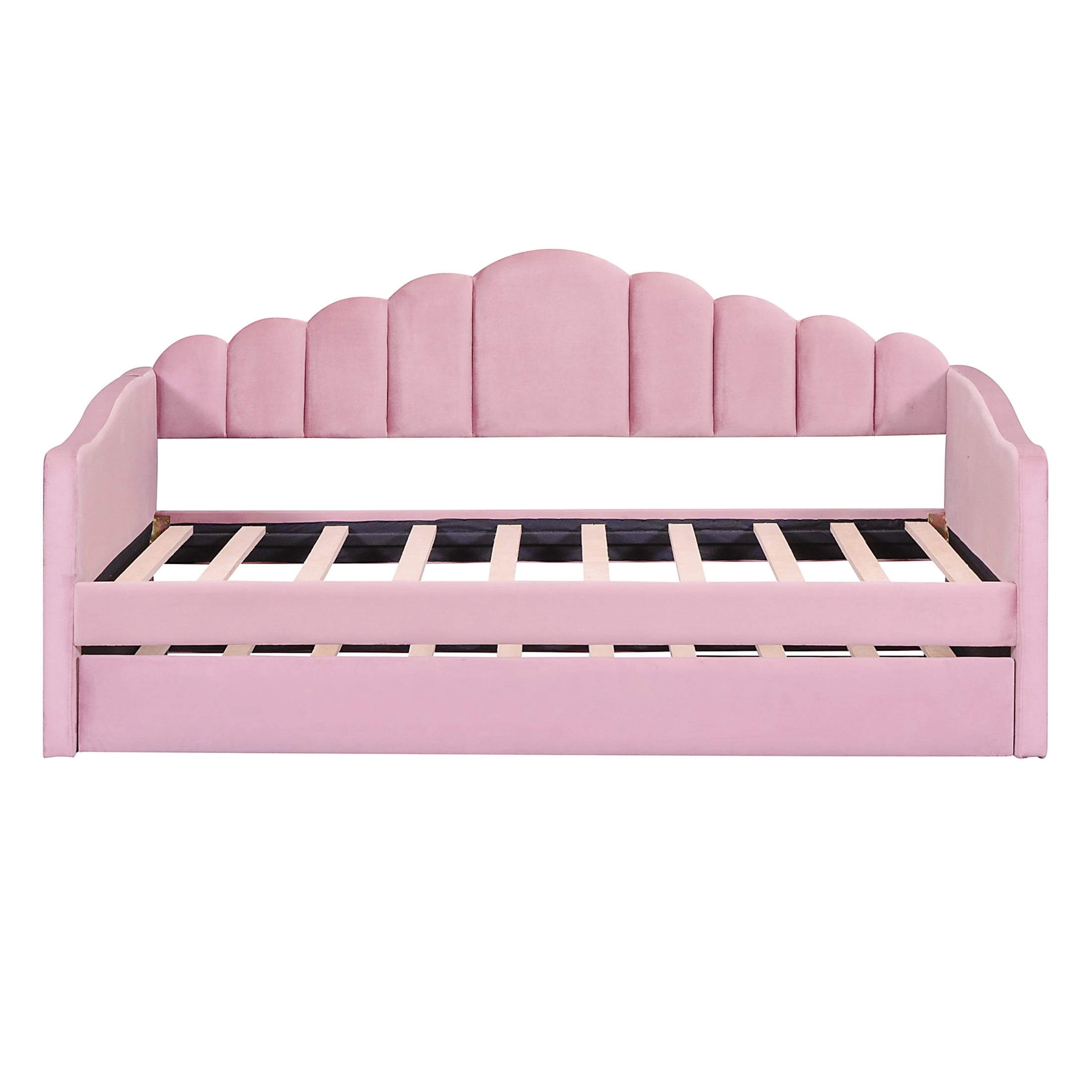 Noble House Twin Upholstered Daybed with Trundle and USB Charging Ports, Velvet Sofa Bed, Pink