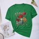 thumbnail image 2 of Blusas de Verano de las Mujeres Flor Impresa Cuello Redondo Manga Corta Superior, Verano Superior de las Mujeres, 2 of 4