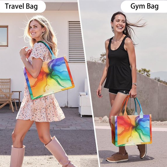 Large Capacity Tote Bag,Colorful Ink Pattern Handbag Fashion Luxury Tote Bag,15.7"x13"x 5.1" Inches,Laptop Compatible