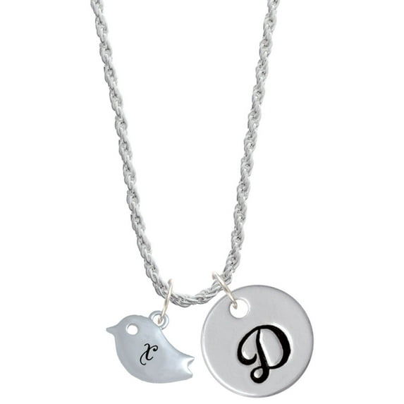 Delight Jewelry Silvertone Little Bird Initial - X - Silvertone Script Initial Disc - D - Charm Necklace, 20"+3"