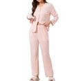 thumbnail image 2 of Womens Pajamas Sets Lace Trim Long Sleeve Button Down Sleepwear Elastic Waist Pant Loungewear with Pockets L Pink, 2 of 6