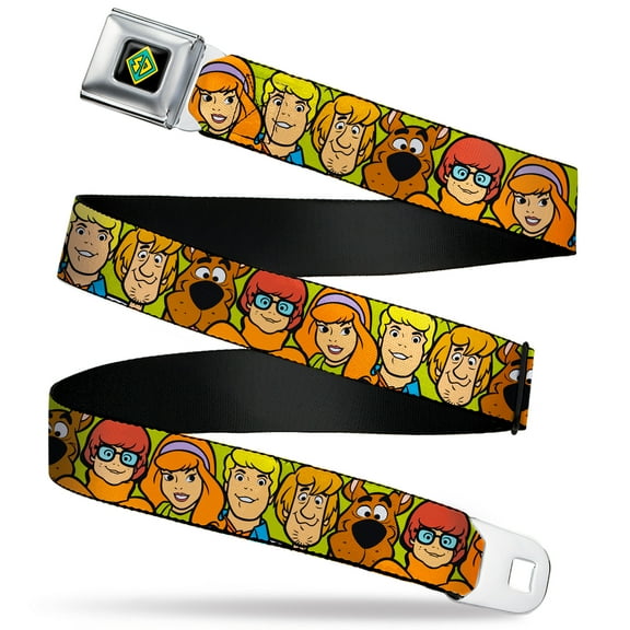 Scooby Doo Belt, Seatbelt Buckle Belt, Scooby Doo Character Faces Close Up Green, 30 to 44 Inches