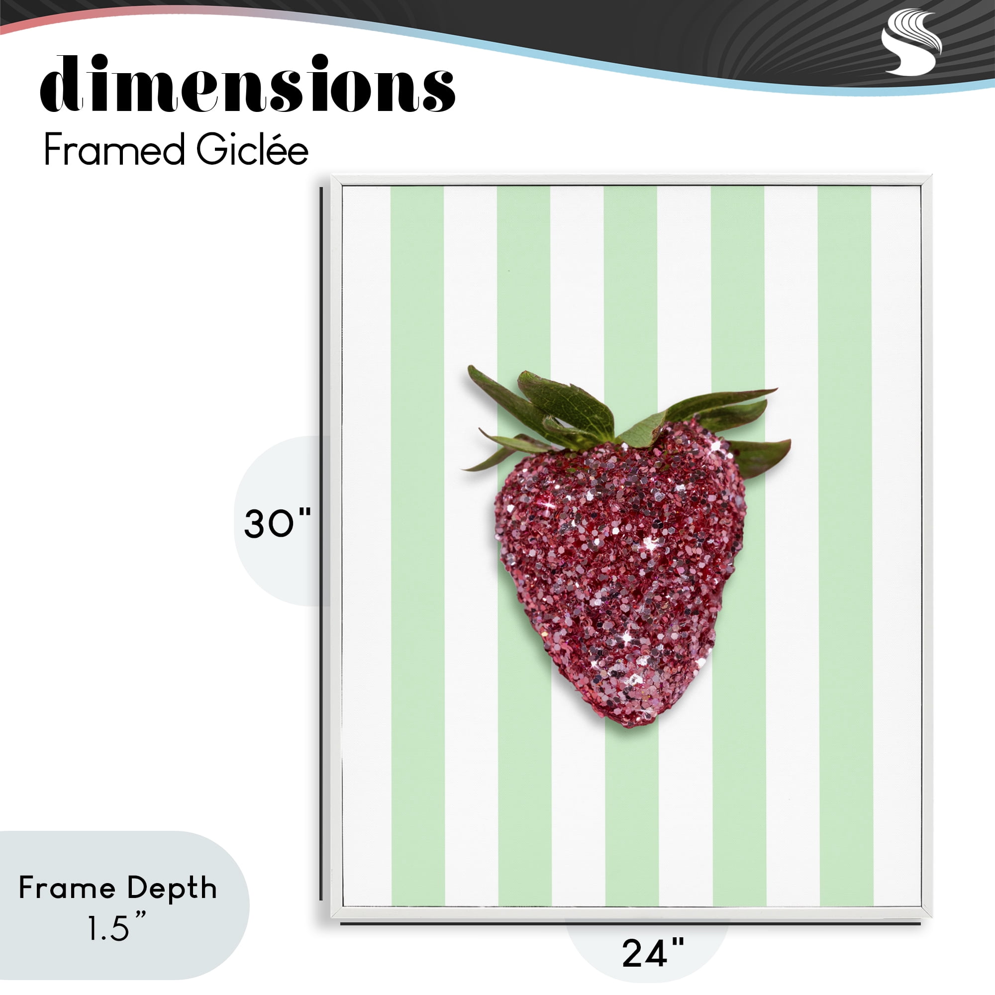 Stupell Industries Glimmer Cherry on Green Stripes White Framed Giclee Art, design by LISH Creative