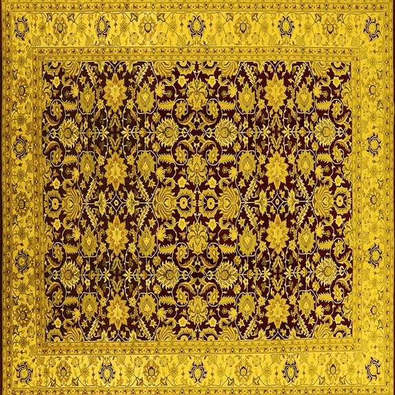 Ahgly Company Machine Washable Indoor Square Oriental Yellow Industrial Area Rugs, 6' Square