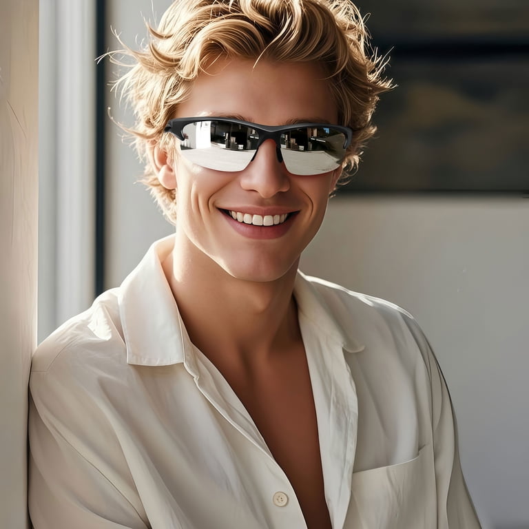 Joopin Sport Sunglasses, Wrap Around Mirrored Silver photo 2