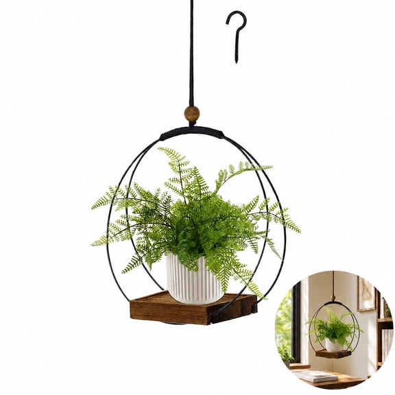 Black Macrame Hanging Planter for Indoor Plants, Sturdy Wood Base Plant Hanger Indoor, Modern Boho Hanging Plant Holder Fits 3-5.5 Inch Pots, Wall Ceiling Window Hanging Planters Home Decor (Pots Not