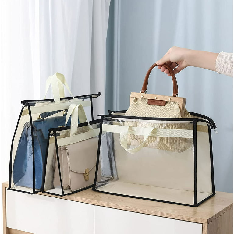 Conditiclusy Clear Handbag Storage Organizer Dust Cover Bag, 5 Sizes Transparent Purse Protector Storage Bag with Zipper and Handle, Size: 2XL, Beige