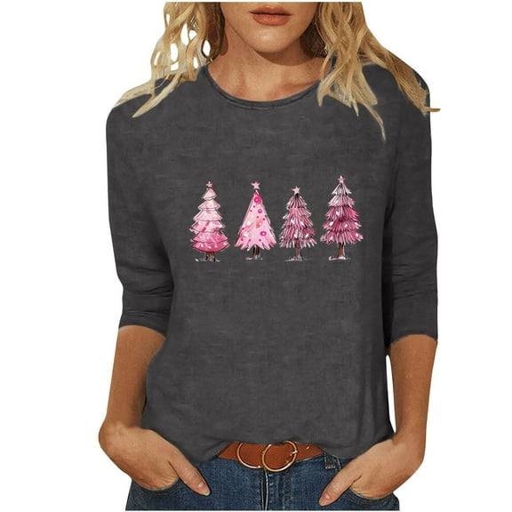 Lenpel Women's Christmas Tops Fashion Crew Neck 3/4 Sleeve Graphic Tee Shirts Soft Casual Tunic Blouse