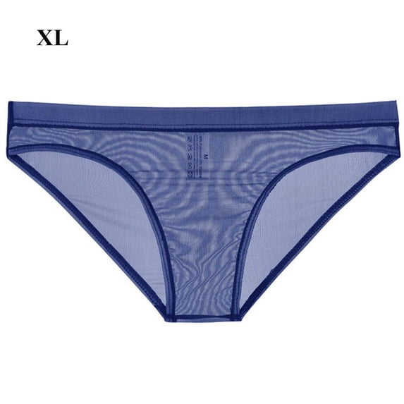 Men Ice Silk Seamless Breathable Mesh Briefs Full Transparent Underpants Underclothes BLUE XL