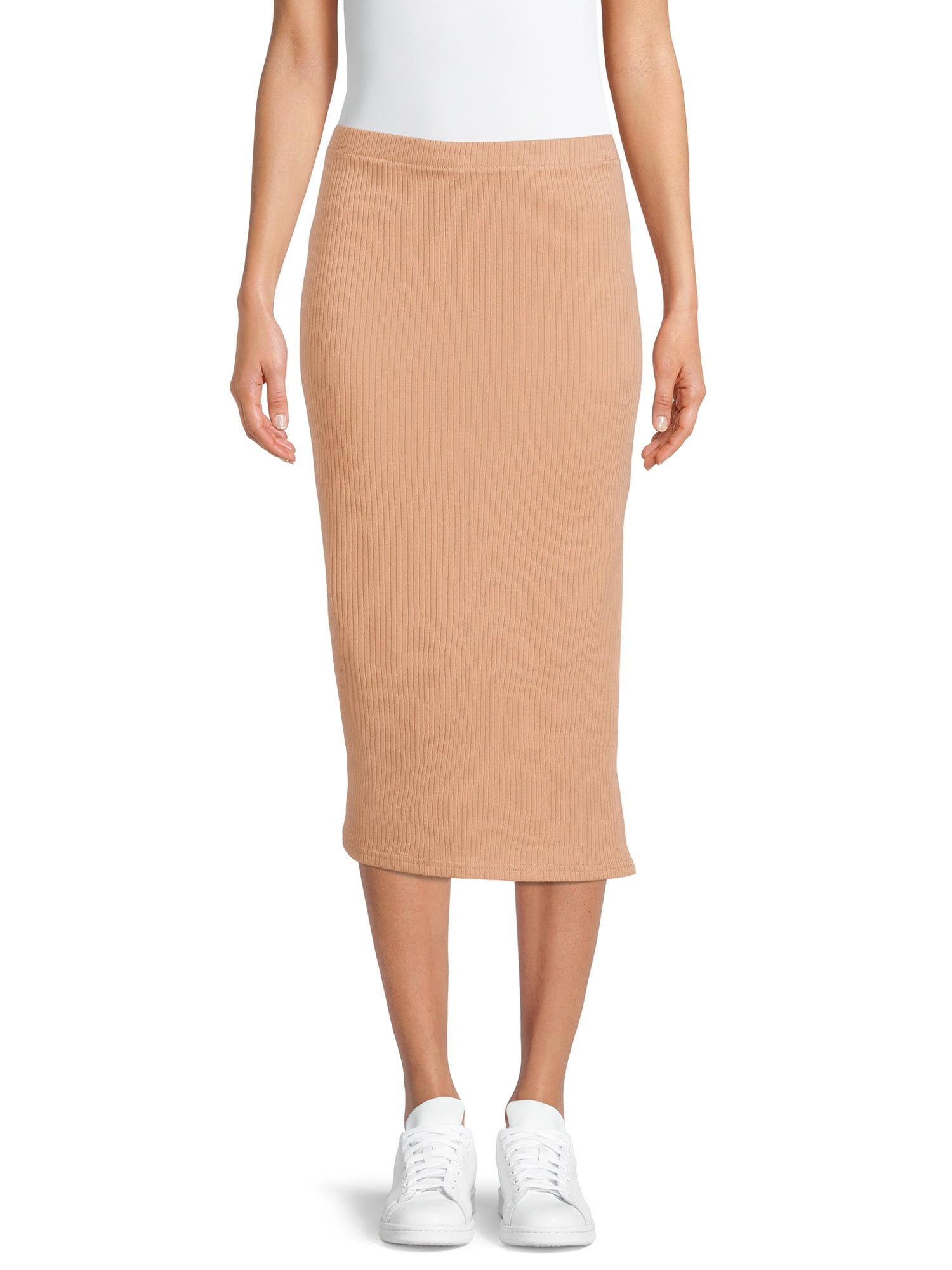Time and Tru Women's Pull-On Ribbed Midi Skirt