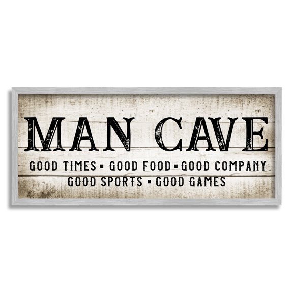 Stupell Industries Man Cave Rustic Grain Pattern Typography Sign Graphic Art Gray Framed Art Print Wall Art, Design by CAD Designs