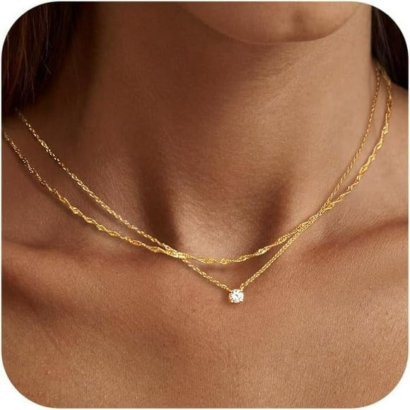 PinesC Diamond Necklaces for Women, Dainty 14k Gold/Sterling Silver Choker Necklace Simple Gold Plated CZ Jewelry Necklaces for Women Trendy Gifts