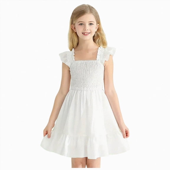 Linfrsh Girls Summer Dress,Summer Toddler Baby Girls Sleeveless Dress Graphic Print Children's Clothing(White,7-8 Years)