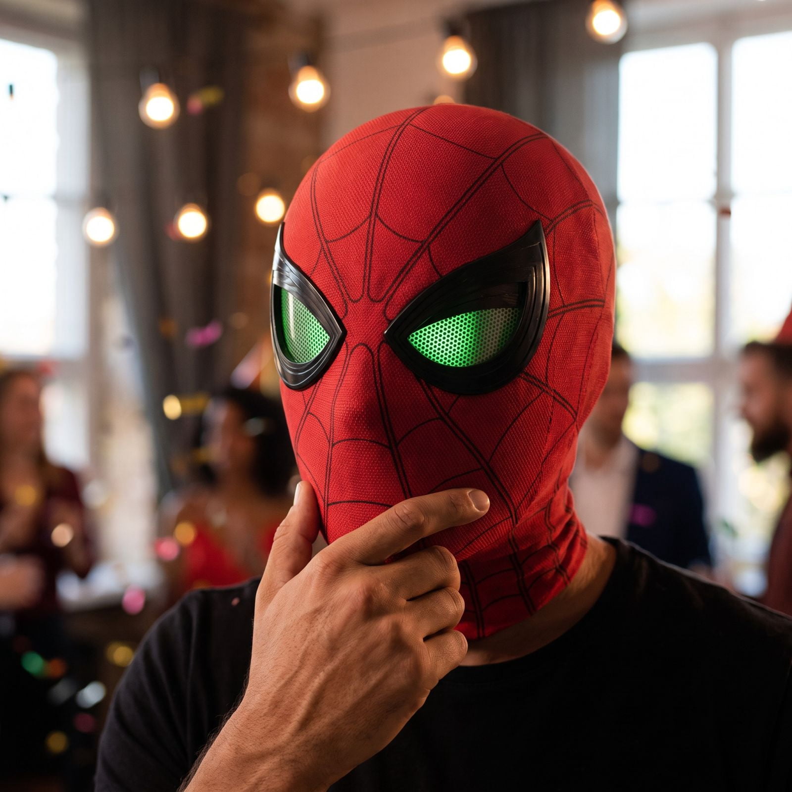 Red Fluorescent Blinking Mask, Glowing Superhero Headgear with Realistic Eye Movement for Fun Costume Play