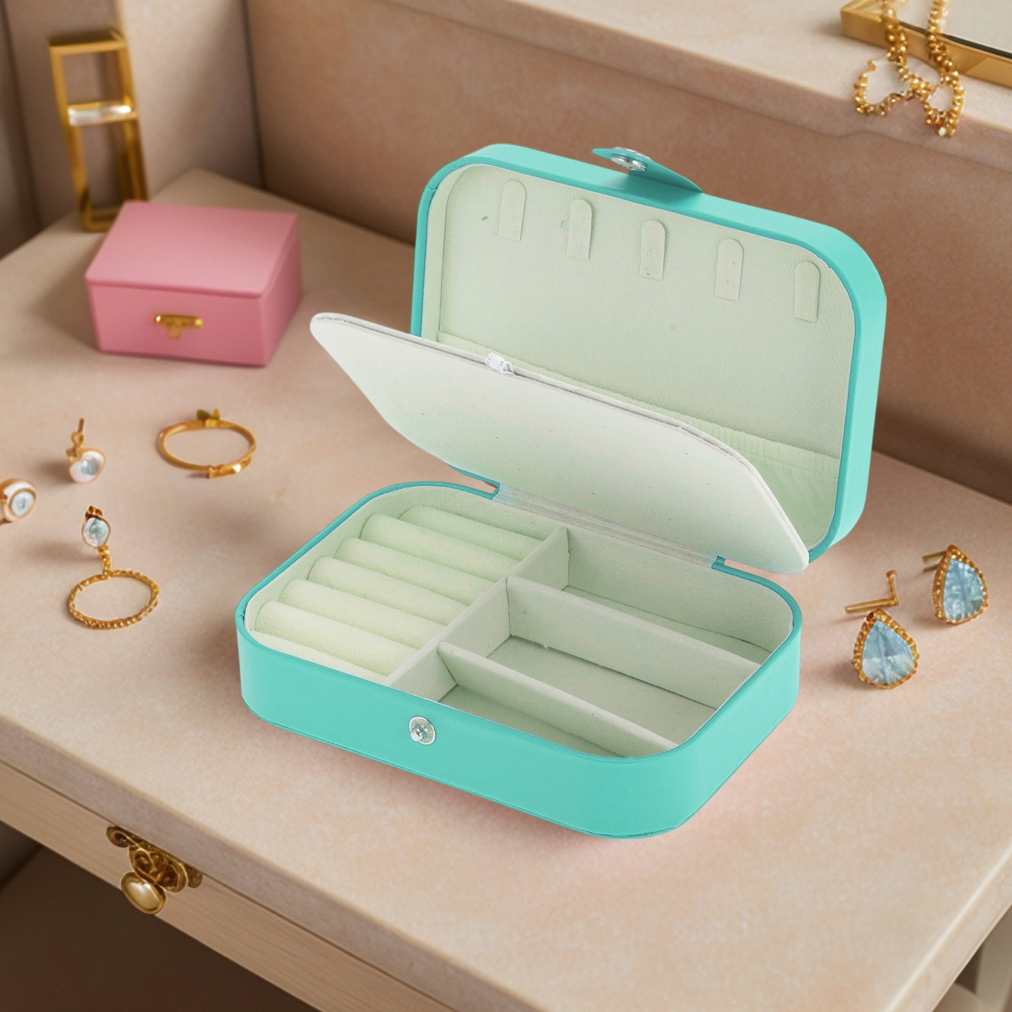 Unique Bargains Portable Jewelry Box PU Travel Organizer Sky Blue