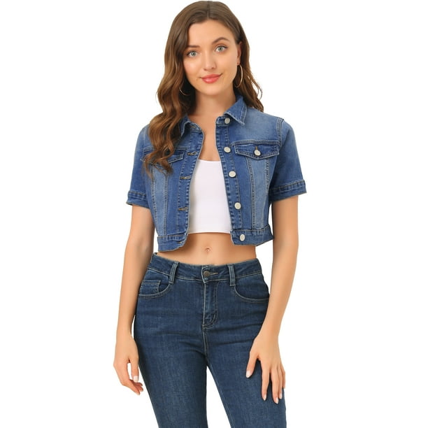 Chaqueta Corta Allegra K Vaquera Azul XL Para Mujer