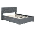 thumbnail image 3 of DreamBuck Full Size Upholstered Platform Bed with Trundle and Drawers, Wood Linen Fabric Platform Bed Frame with Brick Pattern Headboard, Full Bed Frame for Teens, Adults, No Box Spring Needed, Gray, 3 of 9
