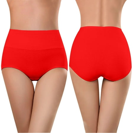 Xunlbb Underwear for Women Plus Size Womens Underwear Soft High Waist Breathable Solid Color Briefs Panties For Women (Red 3XL) on Clearance