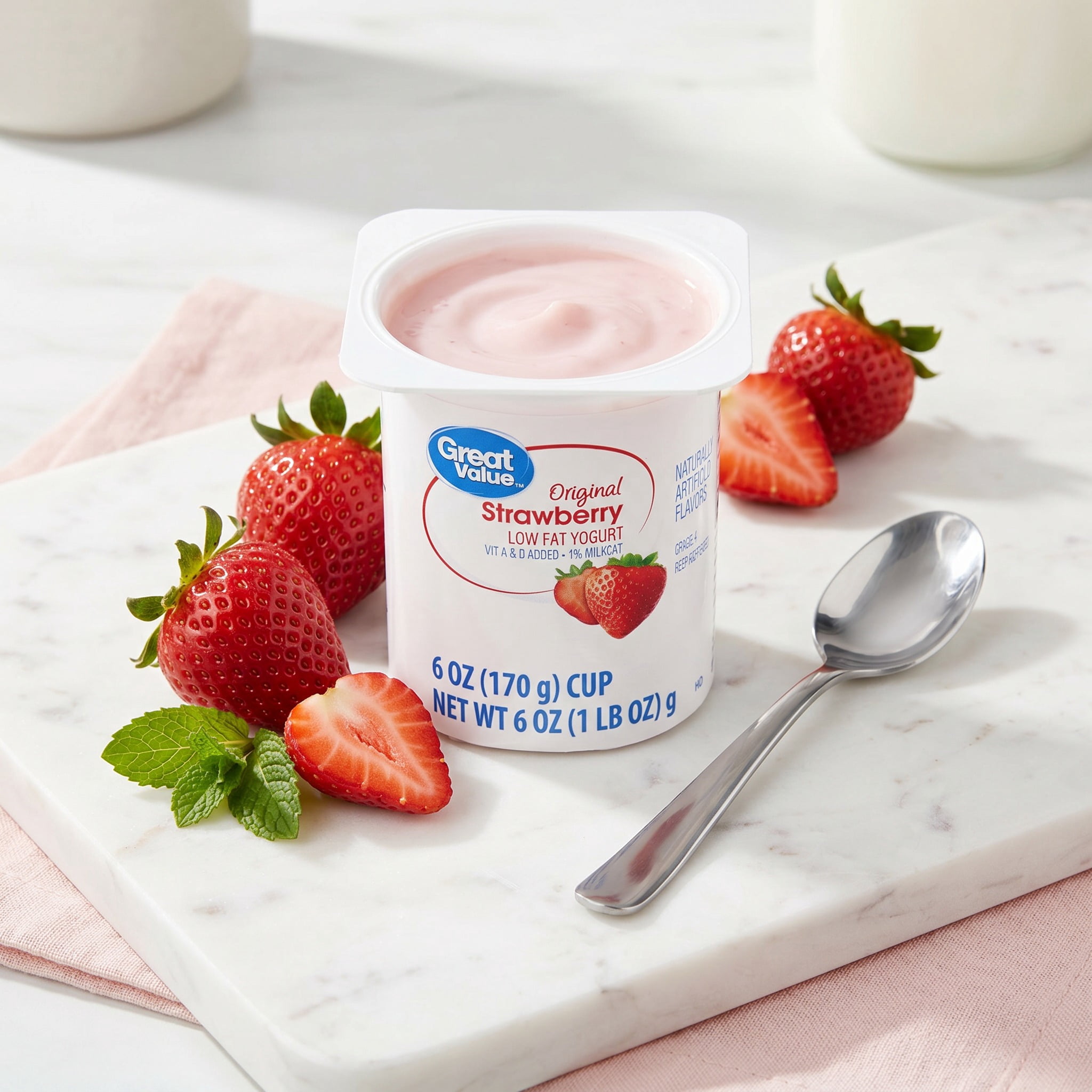 Great Value Original Strawberry Low Fat Yogurt, 6 oz, 4 Cups