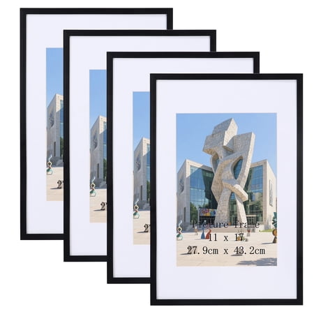 Giftgarden 11x17 Picture Frame Set of 4, Matted 11x17 Frames for 8x12 Pictures with Mats, 11 x 17 Poster without Mat for Wall Hanging Display, Black