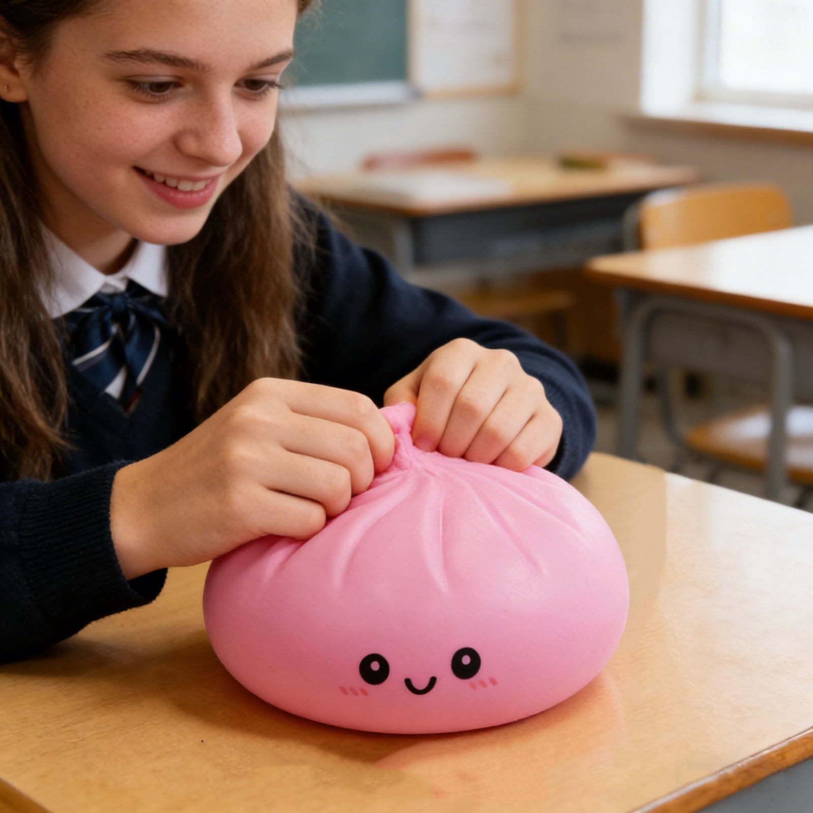 Tusihei Giant Dumpling, Dumpling Slow Rising Squeeze Toys with Smile Face, Soft Decompression Dough Stress Fidget Sensory Balls for Adults Teens