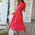 thumbnail image 6 of Women's Vintage Polka Dot Midi Dress Short Sleeve V-Neck Button Down Casual Summer Dress with Adjustable Waist Tie,Red L, 6 of 8