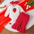 thumbnail image 2 of NOLDARES Baby Girl Fall Winter Clothes 3-Piece Outfit Set, Ruffle Long Sleeve Romper with Pants and Headband(Red,12-18 M), 2 of 8