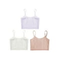 thumbnail image 3 of YUUMIN 3Pcs/Set Kids Girls Ribbed Bra Vest Spaghetti Straps Crop Top Solid Color Camisole Underwear White&Orange&Light Purple L, 3 of 9