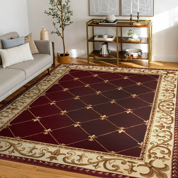 Sensation Traditional 6.7' x 9.6' Red and Beige Polypropylene Indoor Area Rug