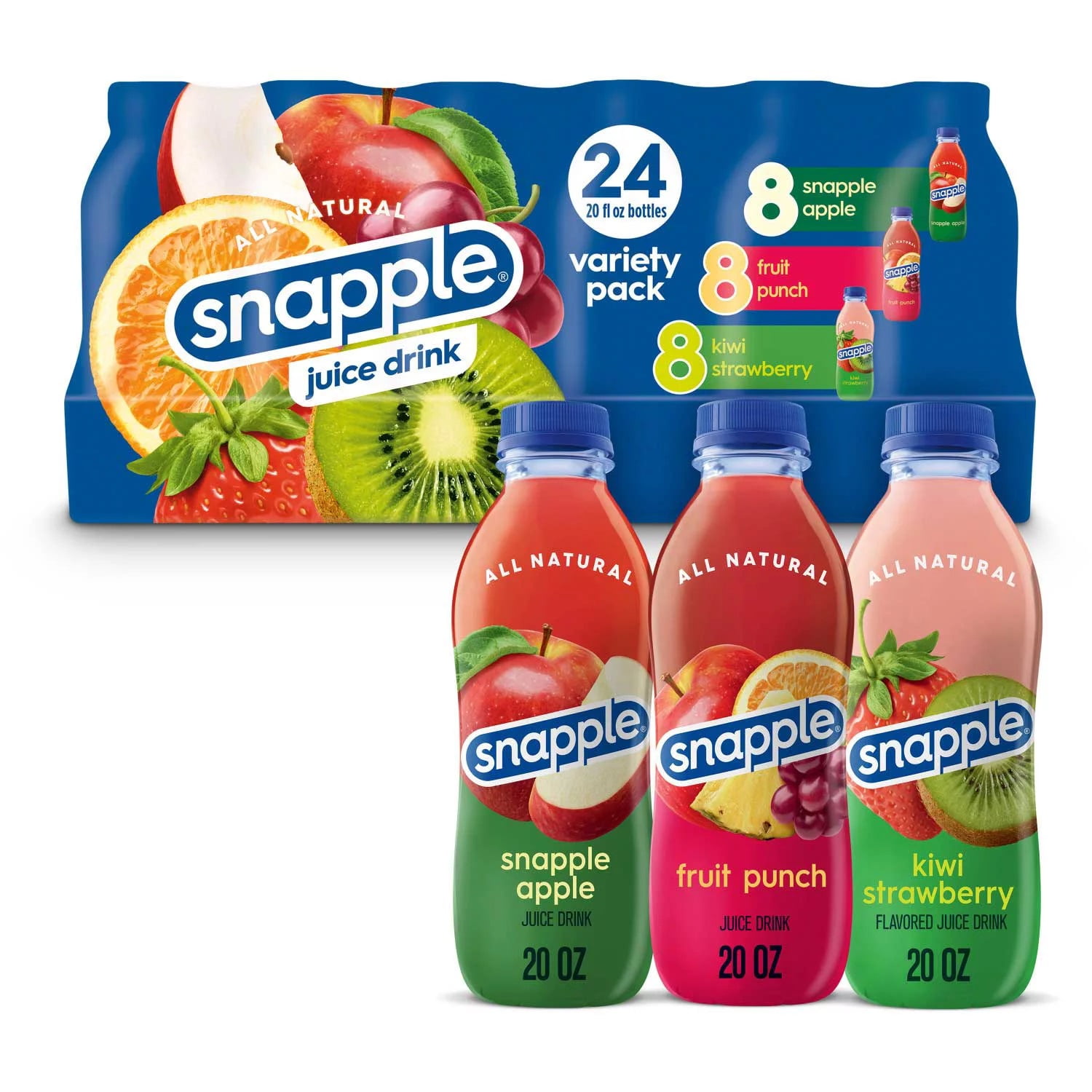 Snapple Juice Drink Variety Pack, 20 Fluid Ounce (Pack of 24)