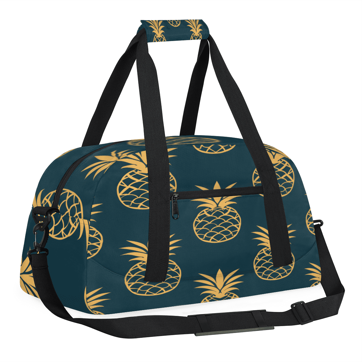 Herdesigns Pineapple Sports Duffle Bag for Women & Men, Golden Gym Bag Dance Bag Overnight Bag Carry On Weekender Travel Bag