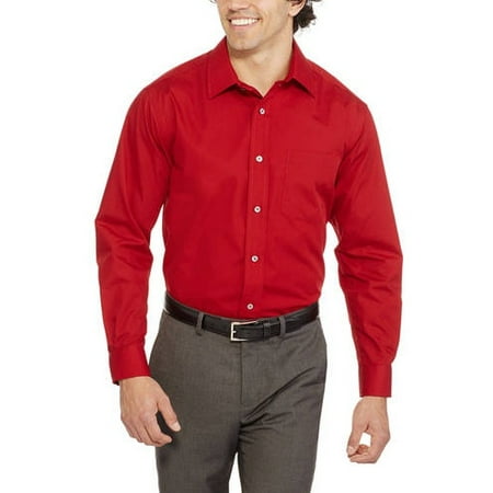 Men's Long Sleeve Poplin Dress Shirt - Walmart.com