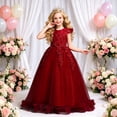 thumbnail image 2 of Fgnfyis Girls Dress Long Flowy Summer Formal Gown for Piano Performance Party Wedding Toddler Girl Dress Red 6-7 Years, 2 of 6