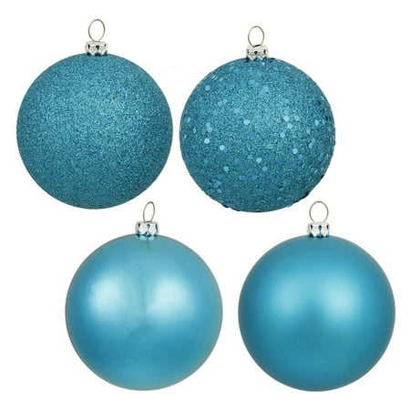Vickerman 4" Turquoise 4-Finish Ball Ornament Assortment, Set of 12