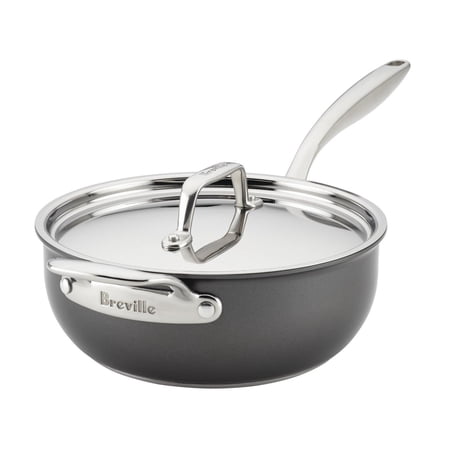 Breville Thermal Pro Hard-Anodized Nonstick 4-Quart Saucier with Lid and Helper Handle, Gray