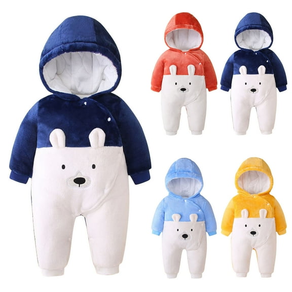 skpabo Toddler Baby Boys Girls Color Plush Jumpsuit Cute Cartoon Bear Winter Thick Keep Warm Romper Button Snowsuit Bodysuit Navy 0-3 Months
