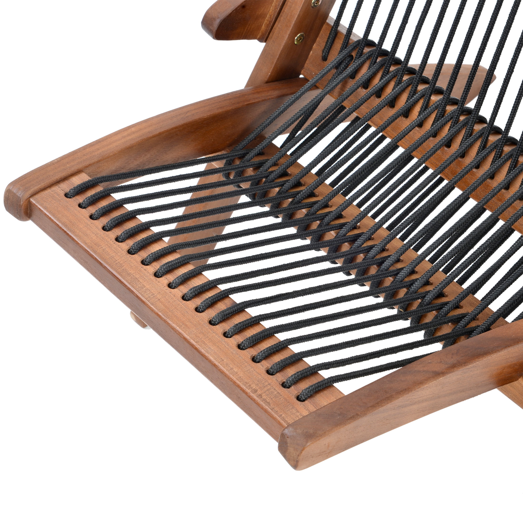 Noble House Folding Rope Wood Chair with Ergonomic Backrest, Natural + Black