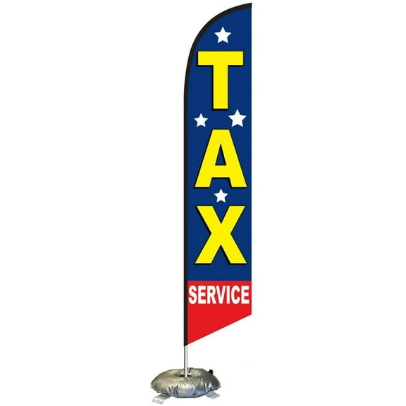 Tax Service Feather Flag Kit with Cross-Base and Weight-Donut, Outdoor Advertising Banner Swooper Flag, Stars