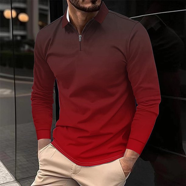 Blusa y camisa de manga larga con cuello vuelto para hombre, informal, con cuello vuelto, estampado, para fitness, deportiva, de manga larga, de poliéster
